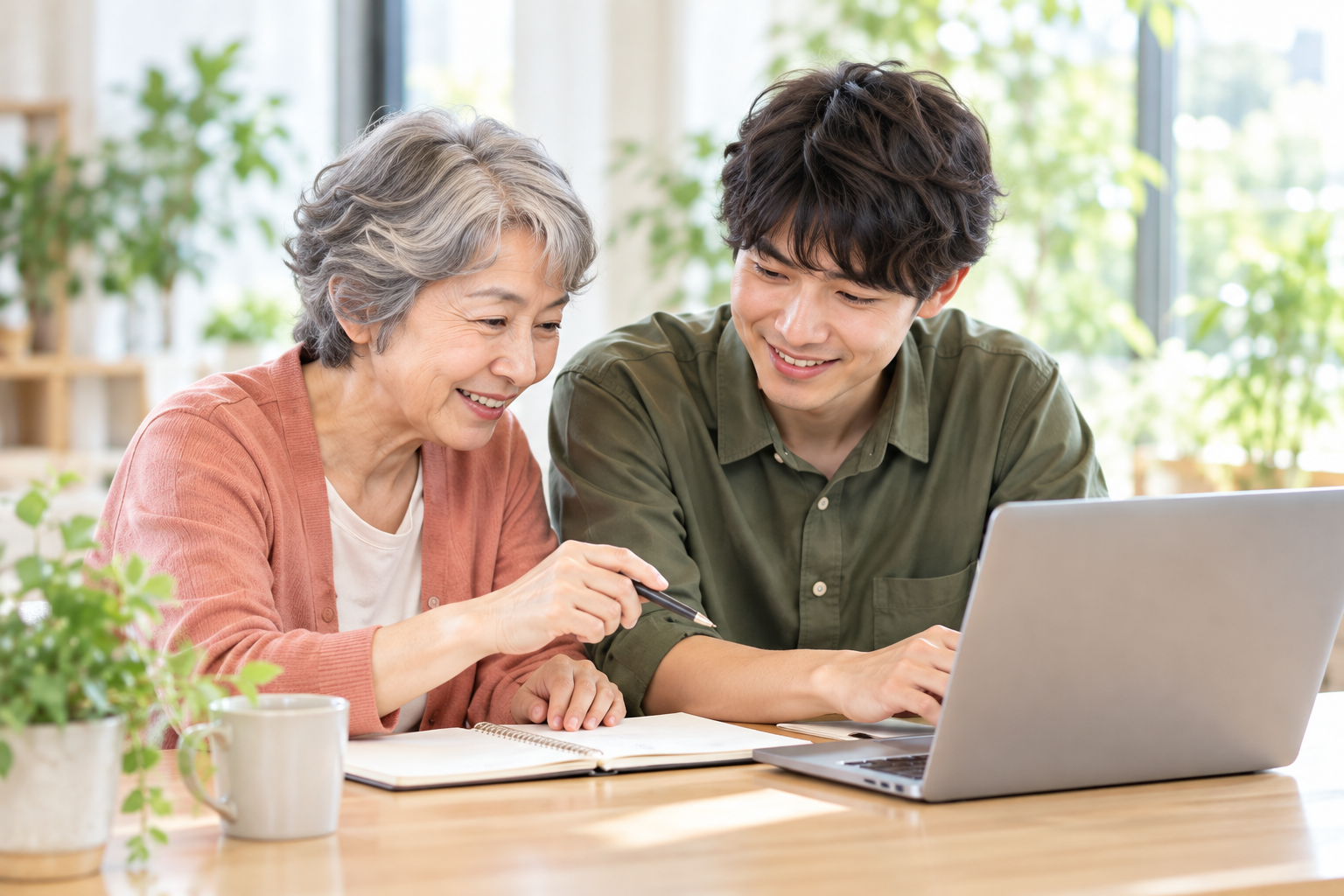 世代を越えて相談する二人の学習イメージ(AI生成)