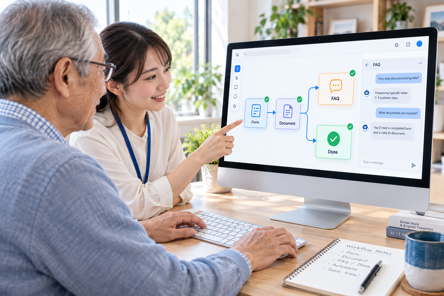 業務自動化・社内FAQ講座で扱う制作物のイメージ(AI生成)