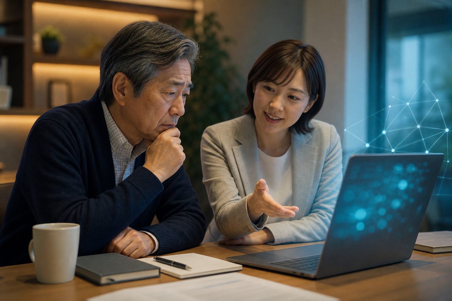 AI学習に不安を持つ人を講師が支える様子